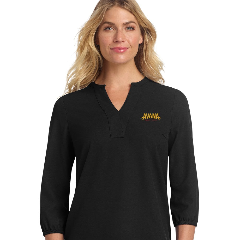 Avana Mercer+Mettle Women's Stretch Crepe 3/4-Sleeve Blouse - Deep Black