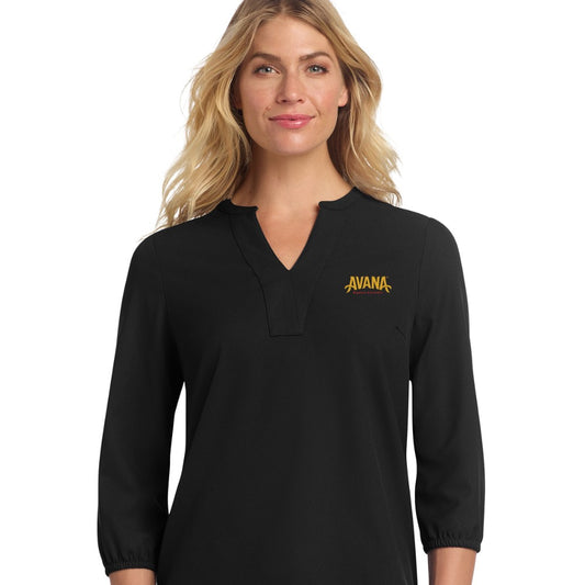 Avana Mercer+Mettle Women's Stretch Crepe 3/4-Sleeve Blouse - Deep Black
