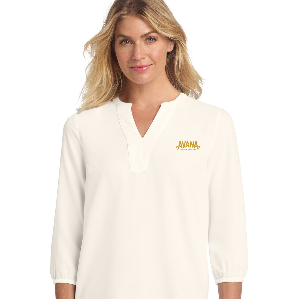 Avana Mercer+Mettle Women's Stretch Crepe 3/4-Sleeve Blouse - Ivory Chiffon
